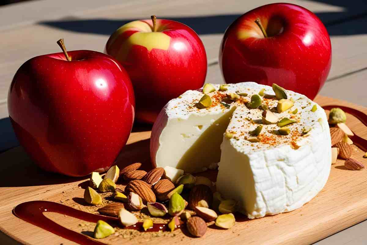 mele rosse, giuncata e frutta secca