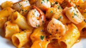 paccheri con crema di scampi e gamberi