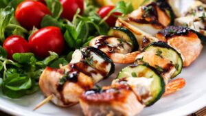 spiedini di gamberi e zucchine