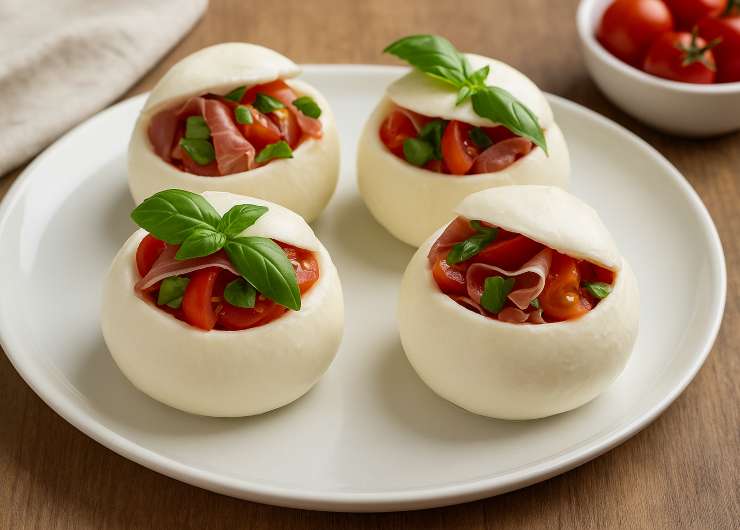 mozzarelle ripiene con prosciutto crudo e pomodorini