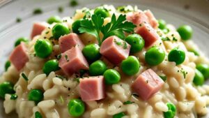 risotto piselli e prosciutto cotto a dadini